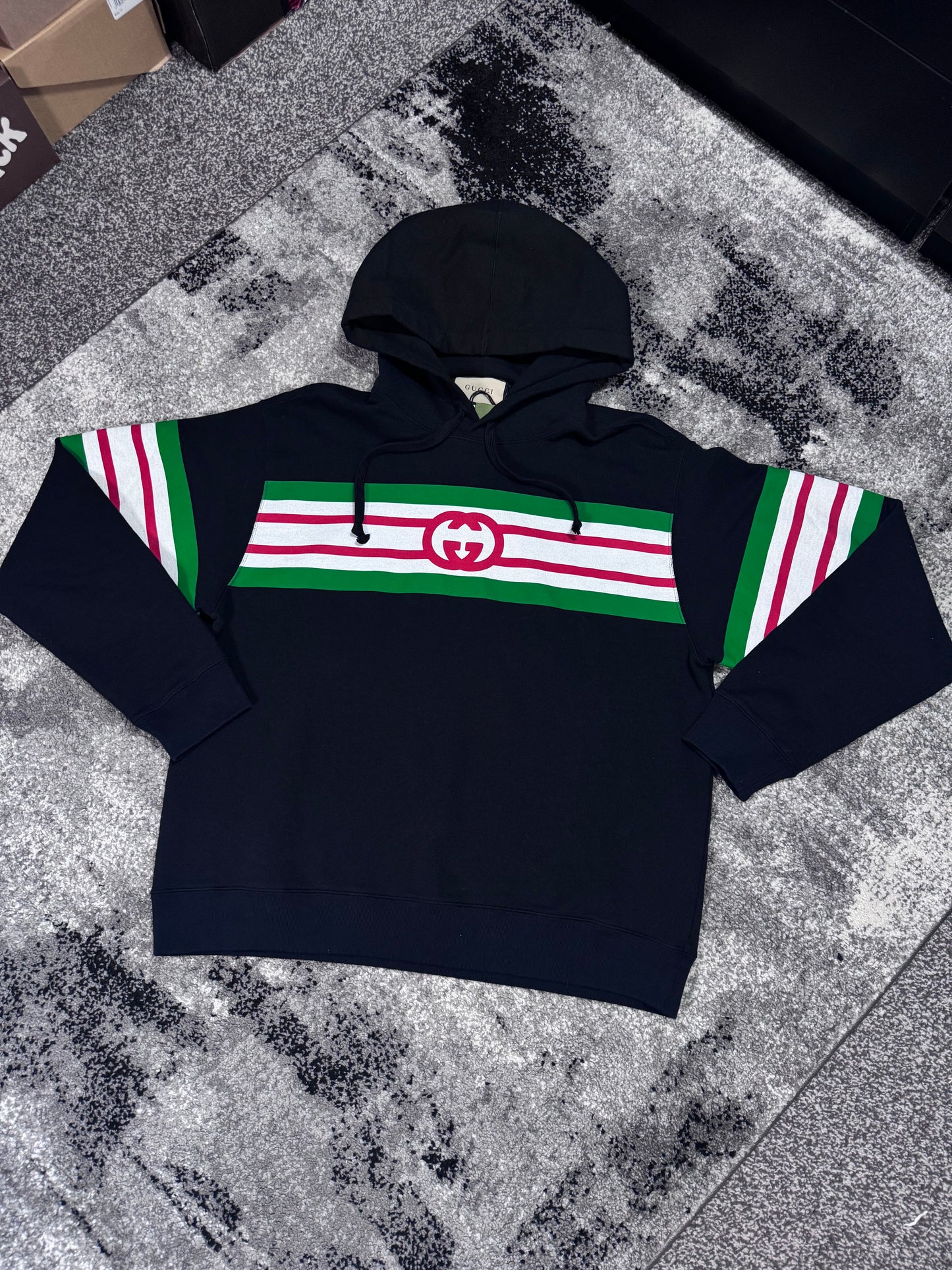 GUCCI GG Black Stripe-Print Hoodie