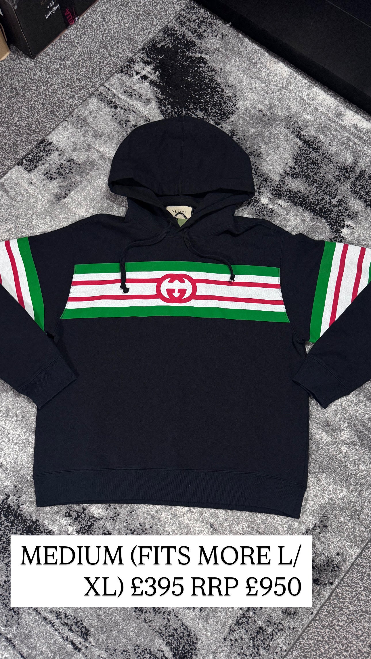 GUCCI GG Black Stripe-Print Hoodie