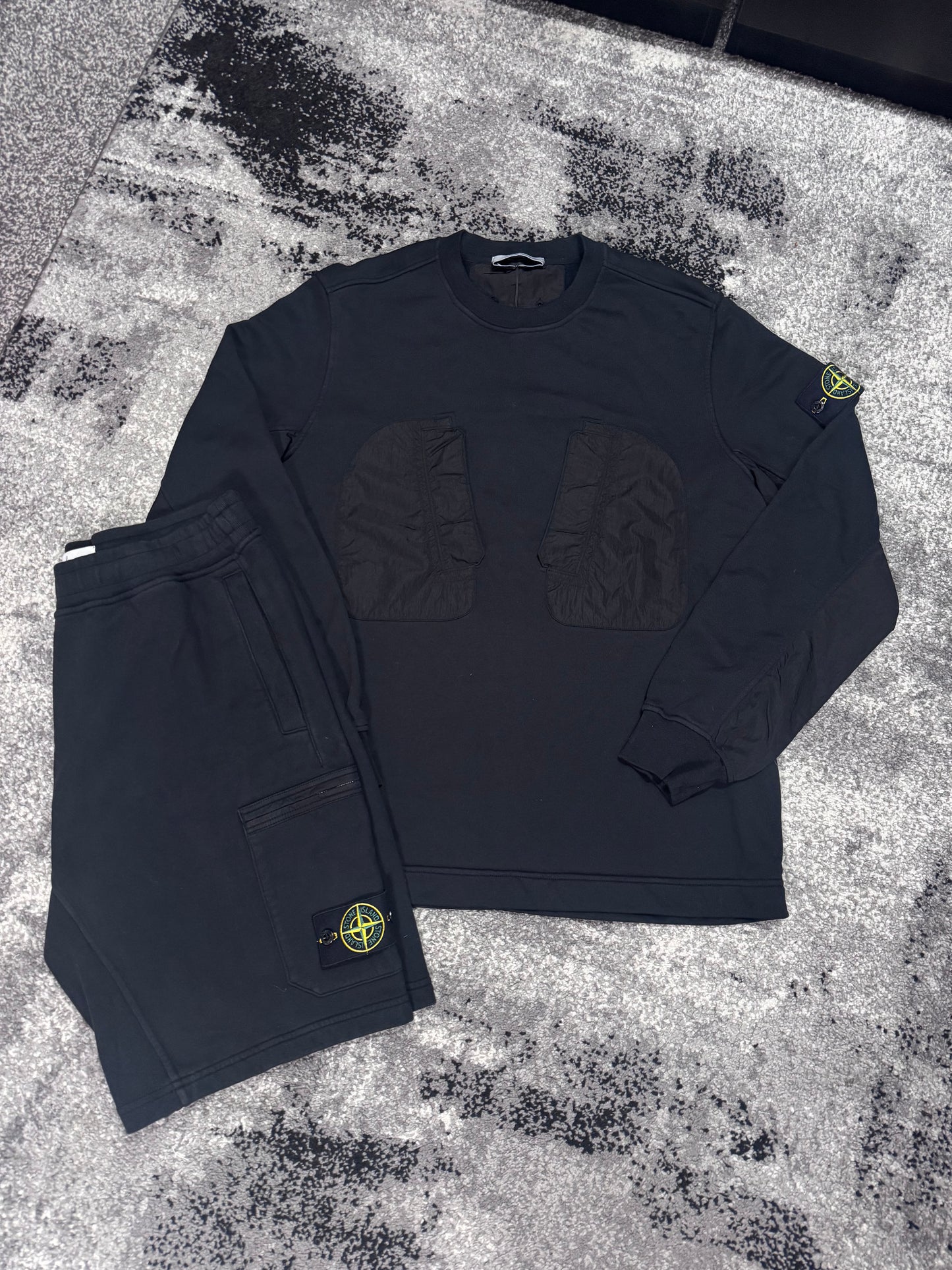 STONE ISLAND COTTON/NYLON BLEND SWEATSHIRT & SHORT SET (V0029)