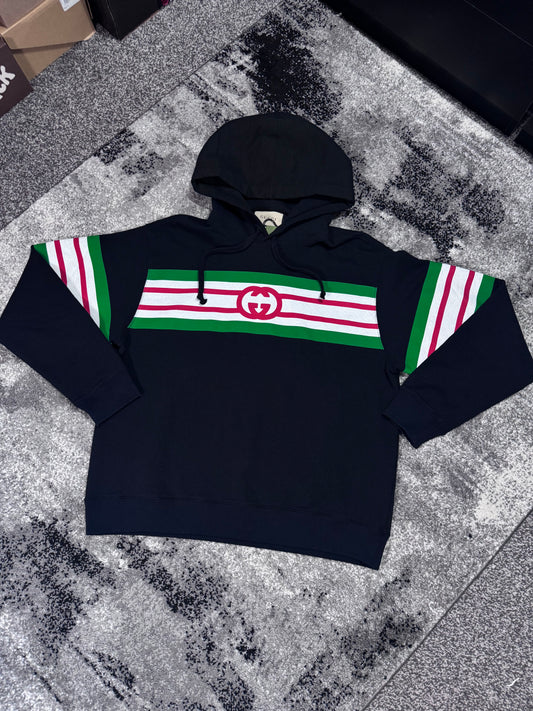 GUCCI GG Black Stripe-Print Hoodie